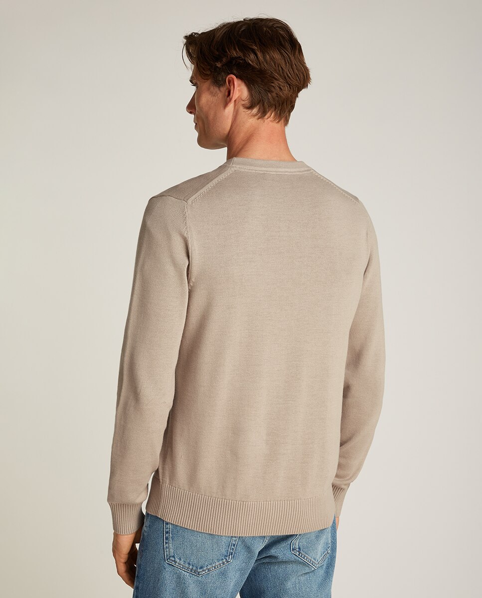 Camisola de Malha de Decote Redondo com Monograma Cinzento-escuro-2