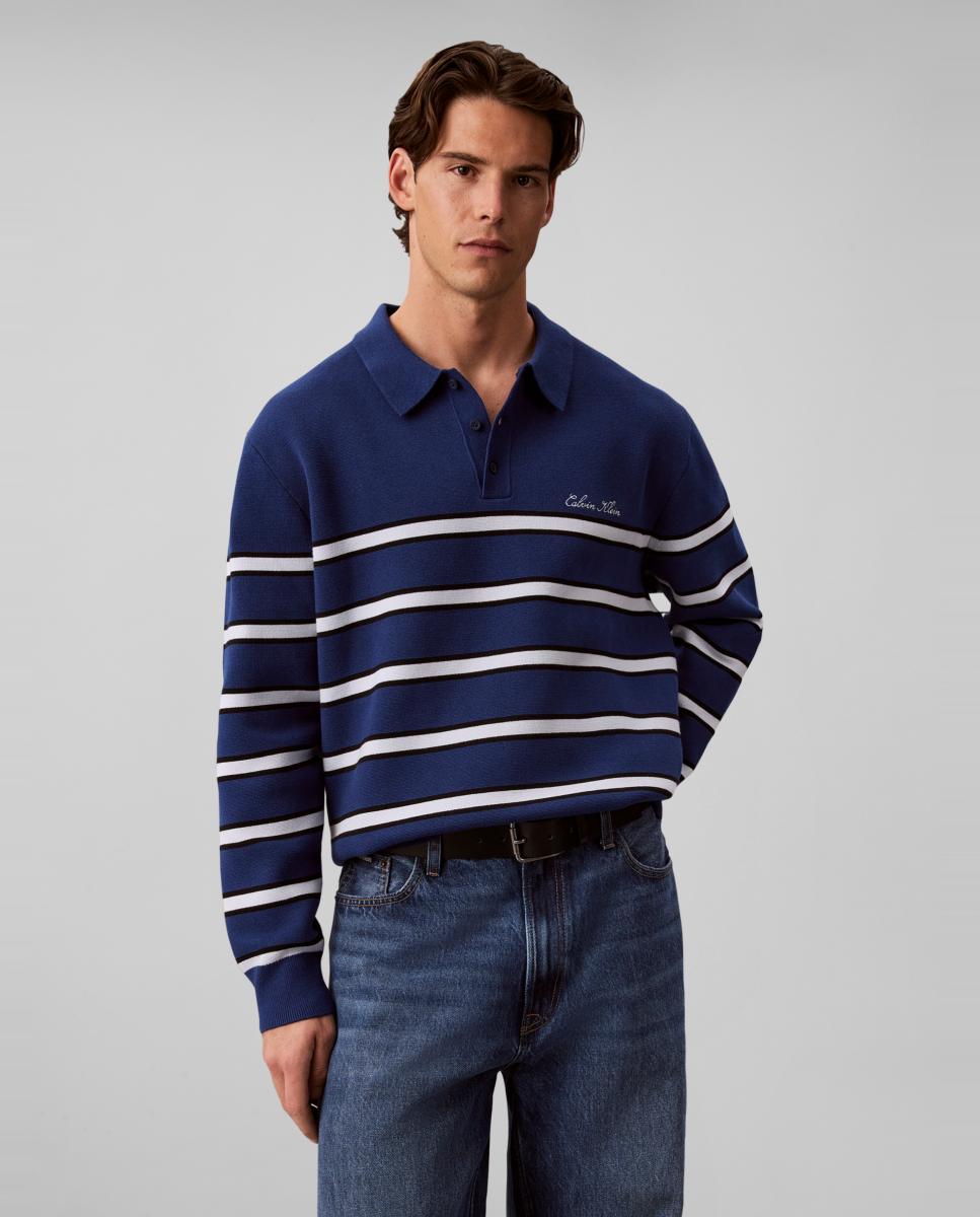 Imagen 0 de Jersey polo Hombre de algodón a rayas Azul