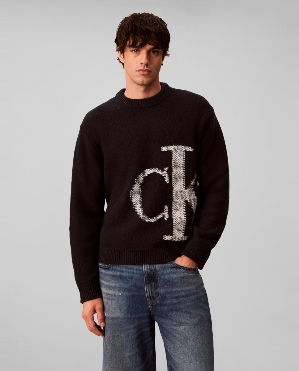 Jersey Hombre mezcla lana con monogram - Calvin Klein Jeans - Negro Negro-1