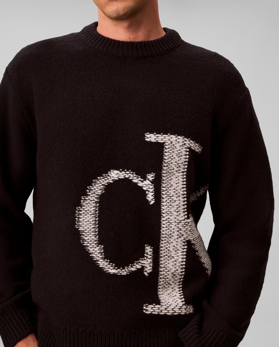 Jersey Hombre mezcla lana con monogram - Calvin Klein Jeans - Negro Negro-4