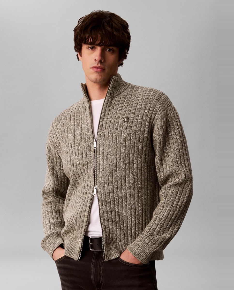 Imagen 0 de Chaqueta de punto Hombre algodón textura vertical Verde oscuro