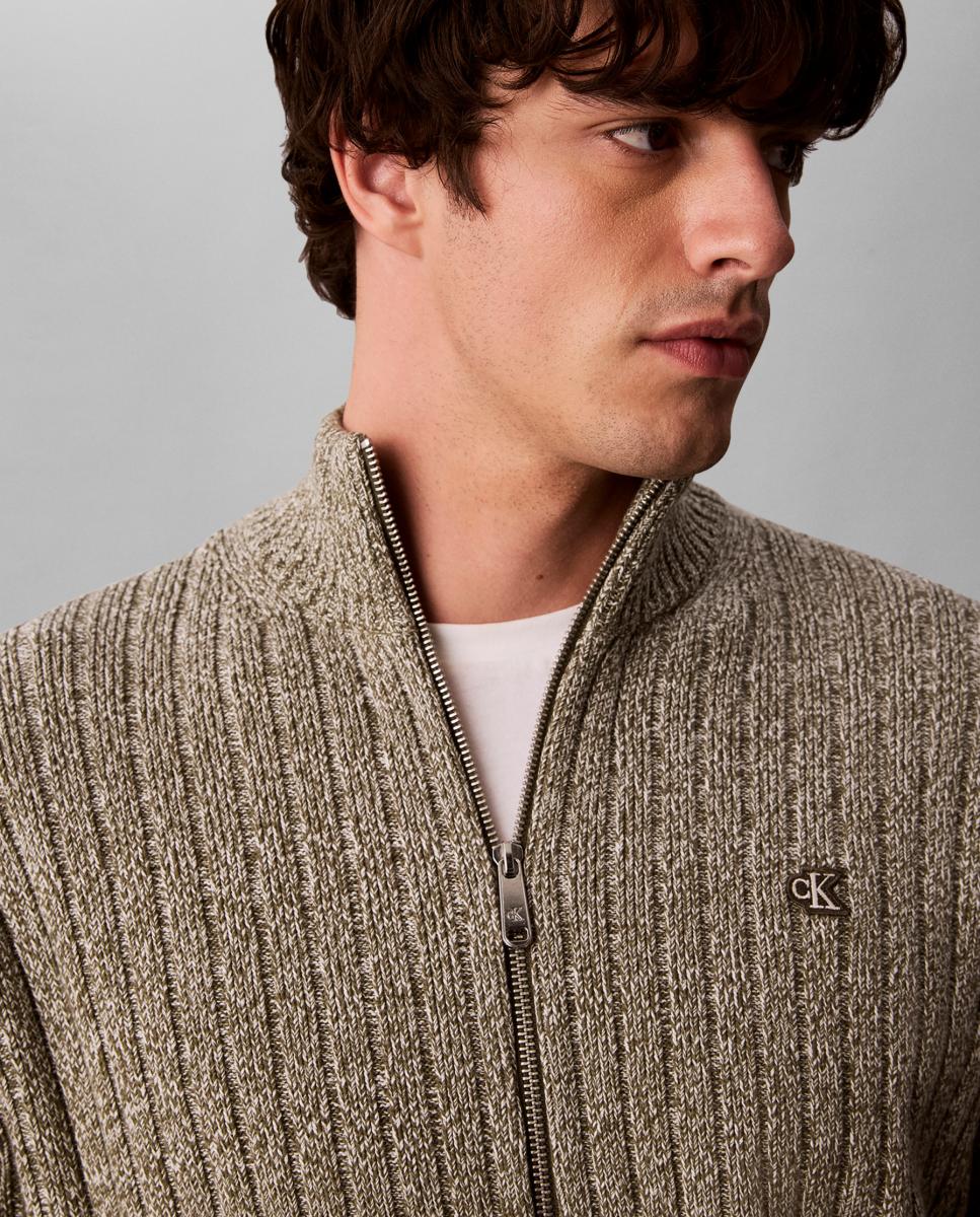 Chaqueta de punto Hombre algodón textura vertical - Calvin Klein Jeans - Verde oscuro Verde oscuro-3