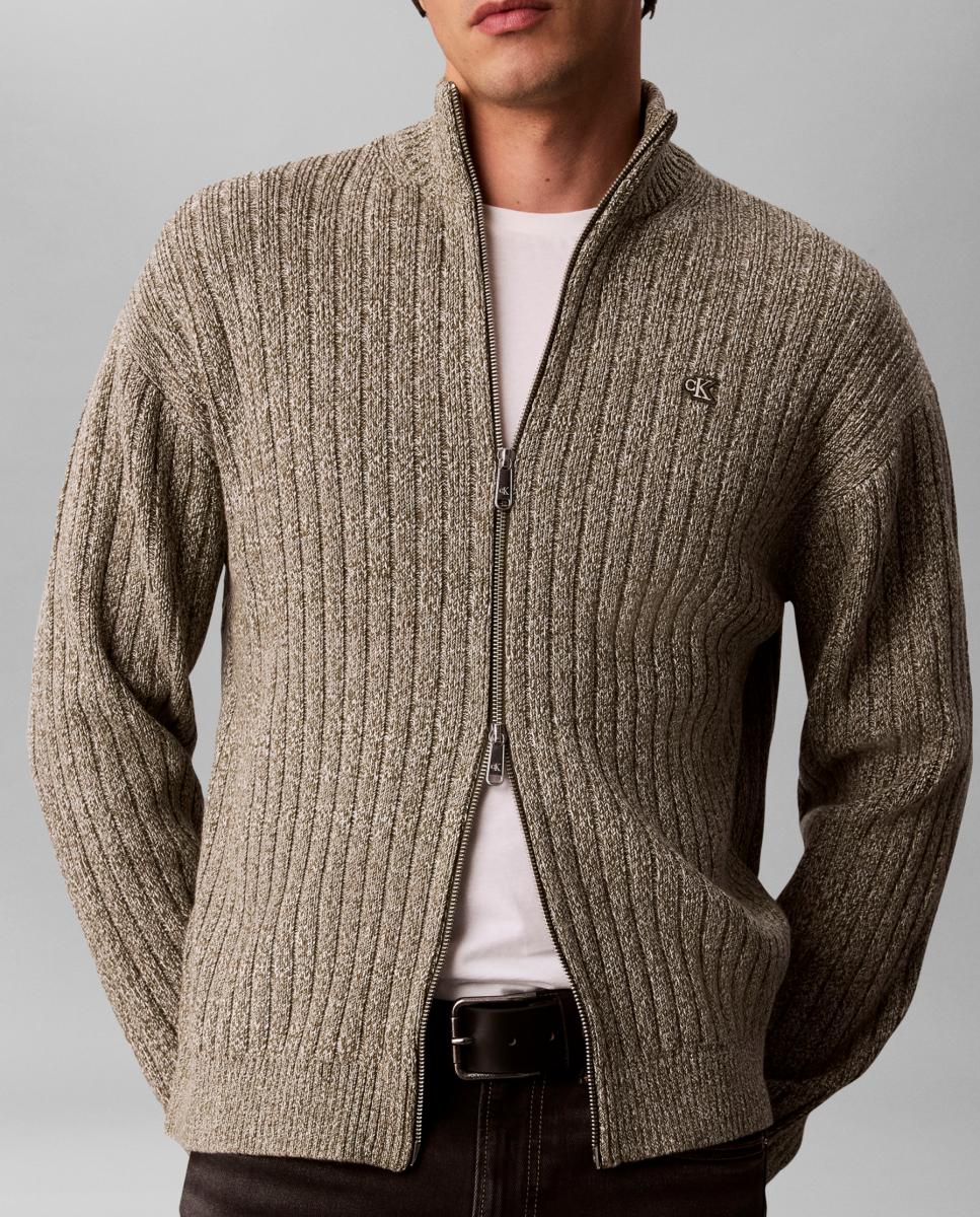 Chaqueta de punto Hombre algodón textura vertical - Calvin Klein Jeans - Verde oscuro Verde oscuro-4