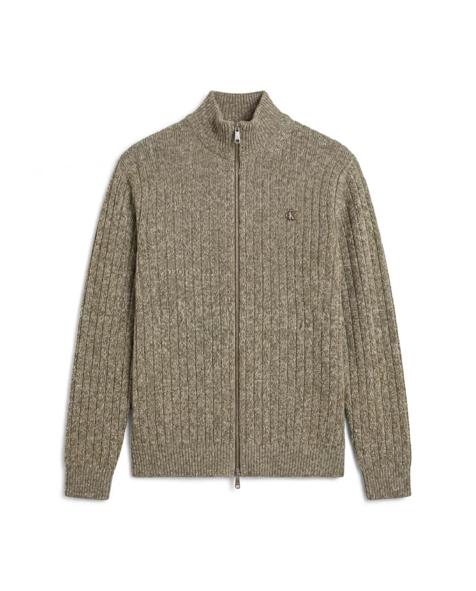 Chaqueta de punto Hombre algodón textura vertical - Calvin Klein Jeans - Verde oscuro Verde oscuro-6