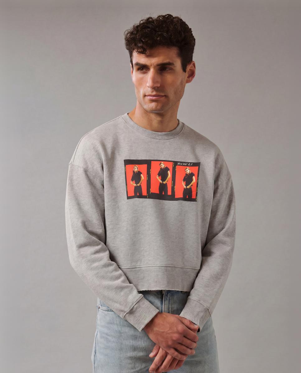 Sweatshirt Cropped Fit Cinzento-3