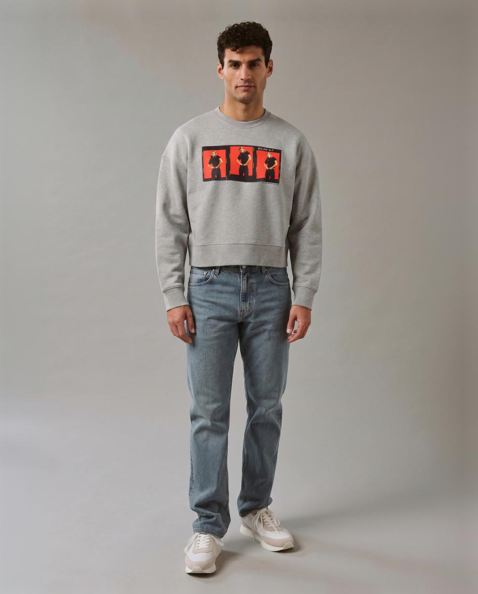 Sweatshirt Cropped Fit Cinzento-5