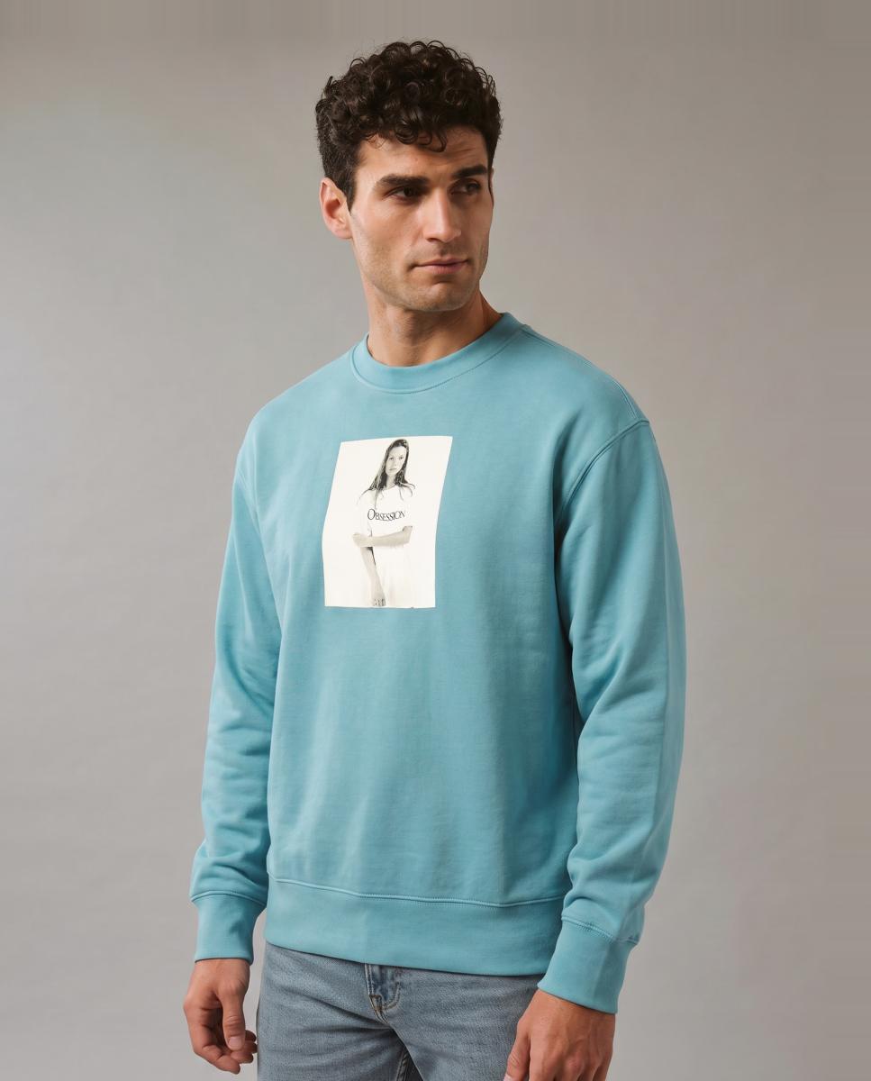 Sweatshirt com Estampado Gráfico Kate Moss Azul-3