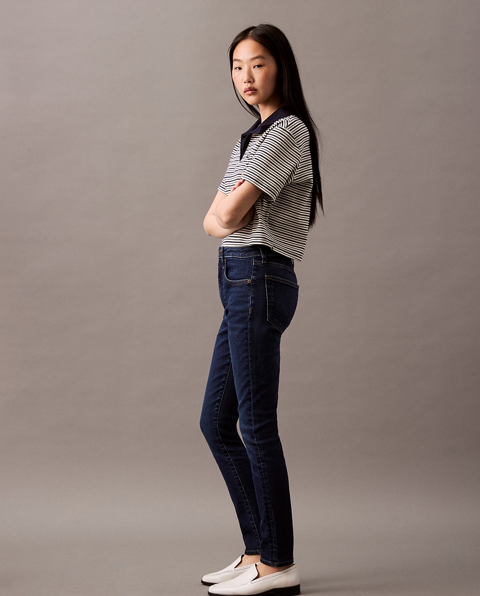 Jeans Skinny de Cintura Média Azul-4