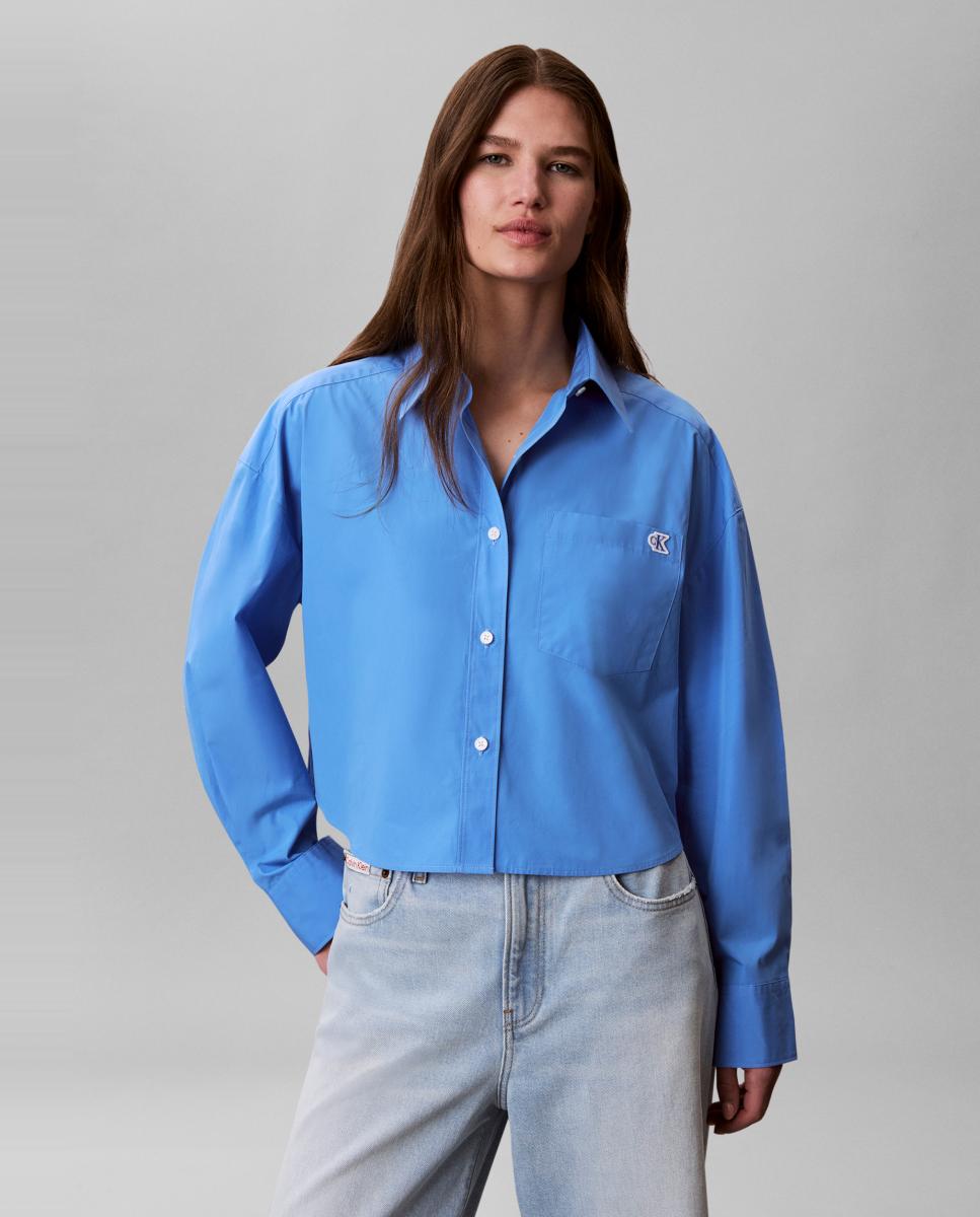 Calvin Klein Jeans - Camisa mujer corta de popelín con logo.