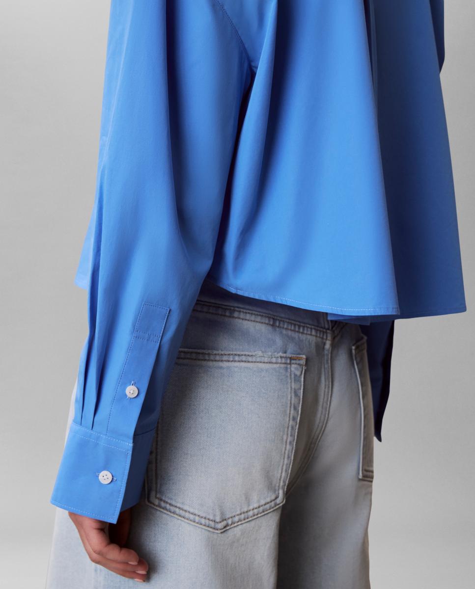 Camisa Curta de Popelina com Logótipo Azul-claro-4