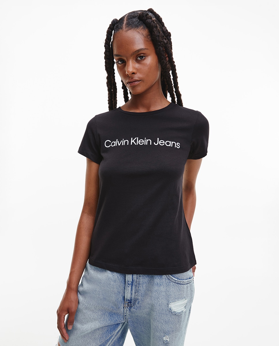 Camiseta de mujer Calvin Klein Jeans de algodón con logo - Negro Negro-1