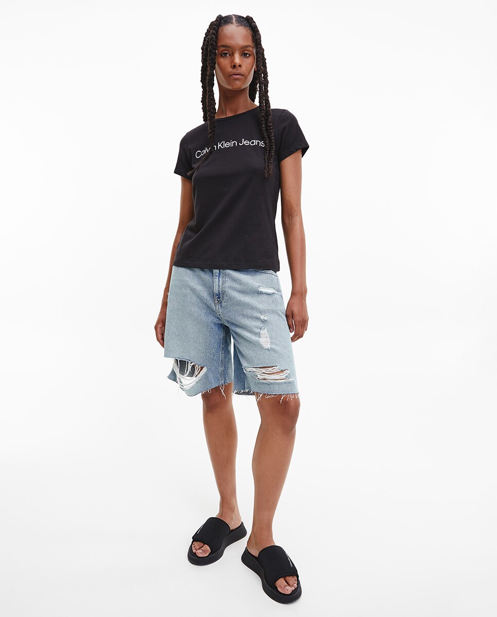 Camiseta de mujer Calvin Klein Jeans de algodón con logo - Negro Negro-4