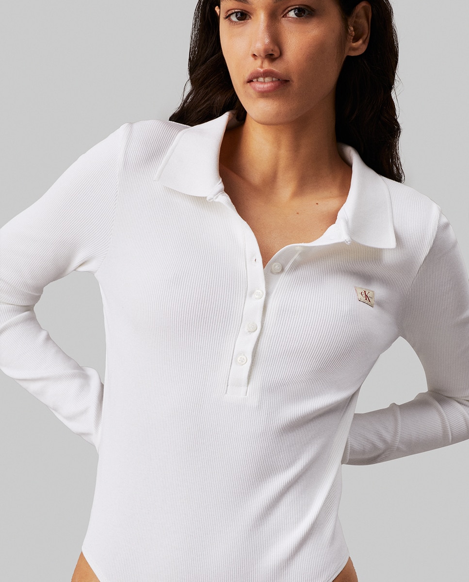 Body com Colarinho de Polo e Manga Comprida Branco-4