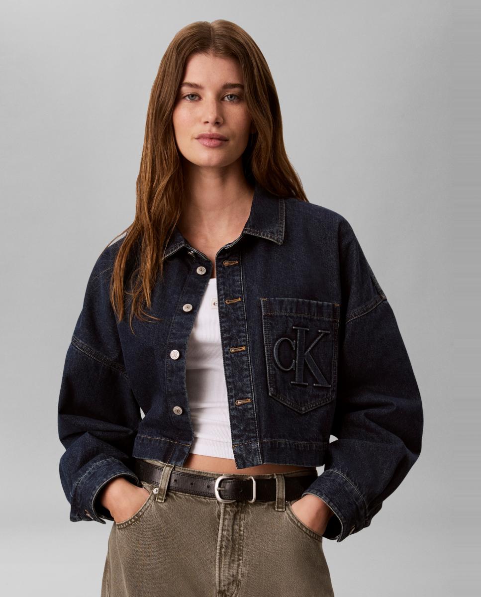 Camisa vaquera de mujer cropped logo - Calvin Klein Jeans - Azul Azul-1