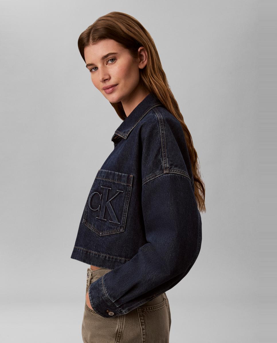 Camisa vaquera de mujer cropped logo - Calvin Klein Jeans - Azul Azul-3