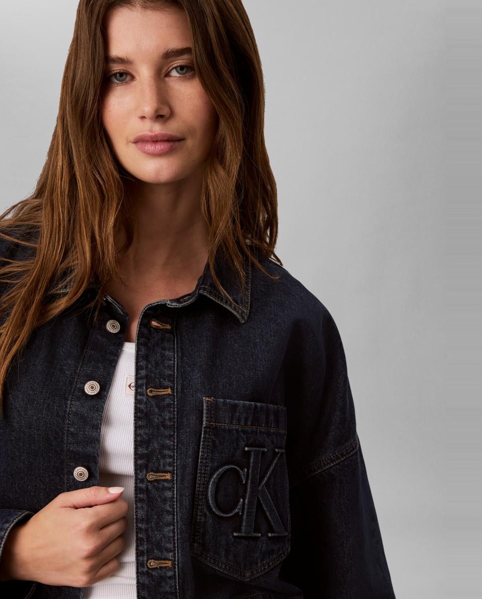 Camisa vaquera de mujer cropped logo - Calvin Klein Jeans - Azul Azul-4