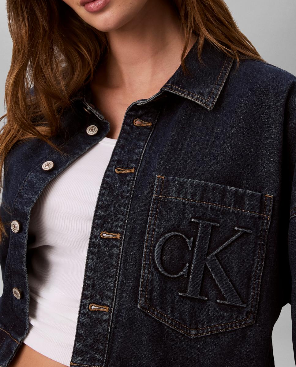 Camisa vaquera de mujer cropped logo - Calvin Klein Jeans - Azul Azul-5