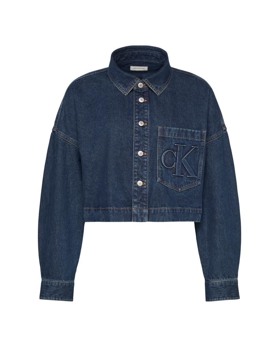 Camisa vaquera de mujer cropped logo - Calvin Klein Jeans - Azul Azul-6