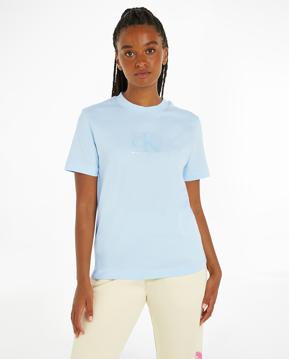 T-shirt Slim Fit com Manga Curta Azul-claro-1