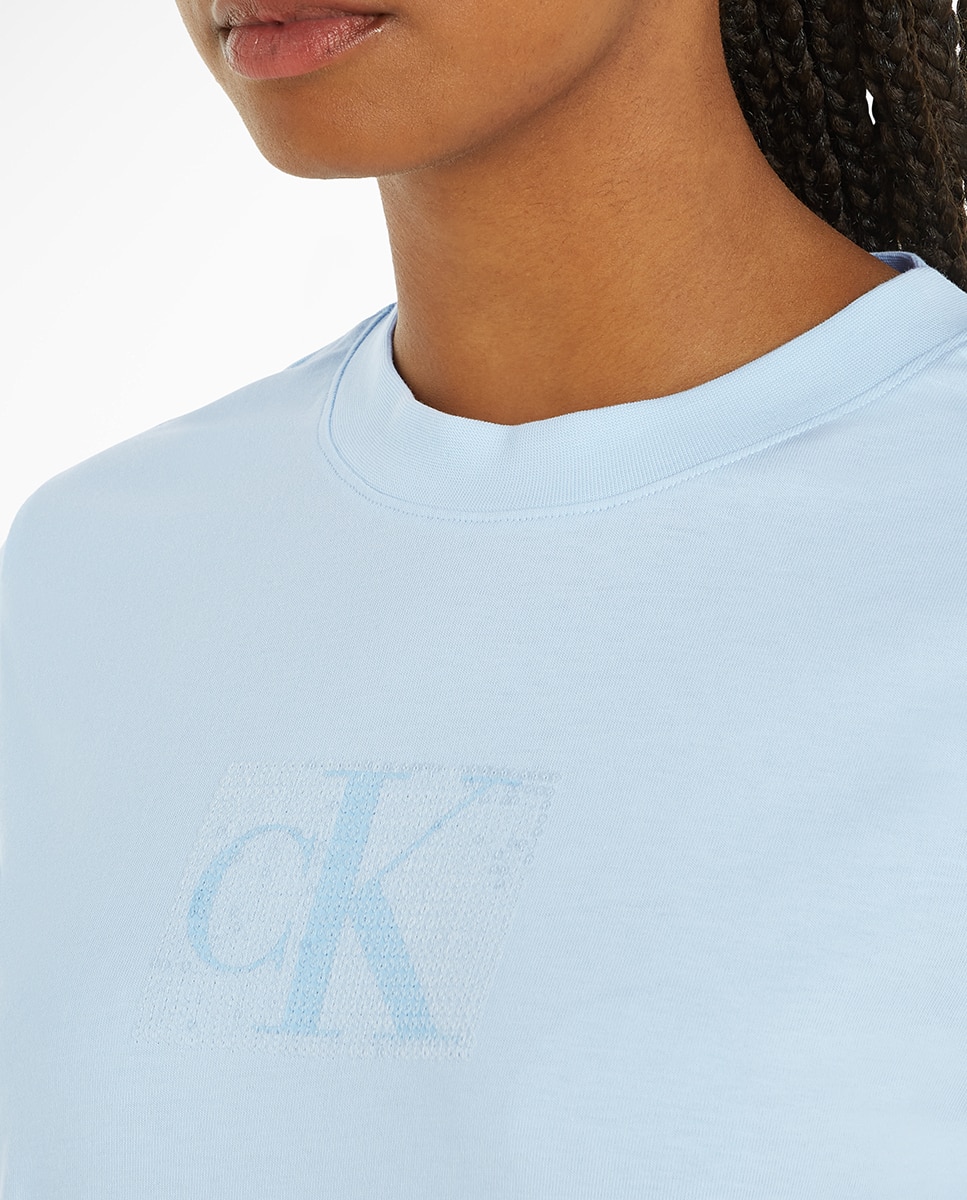 T-shirt Slim Fit com Manga Curta Azul-claro-3