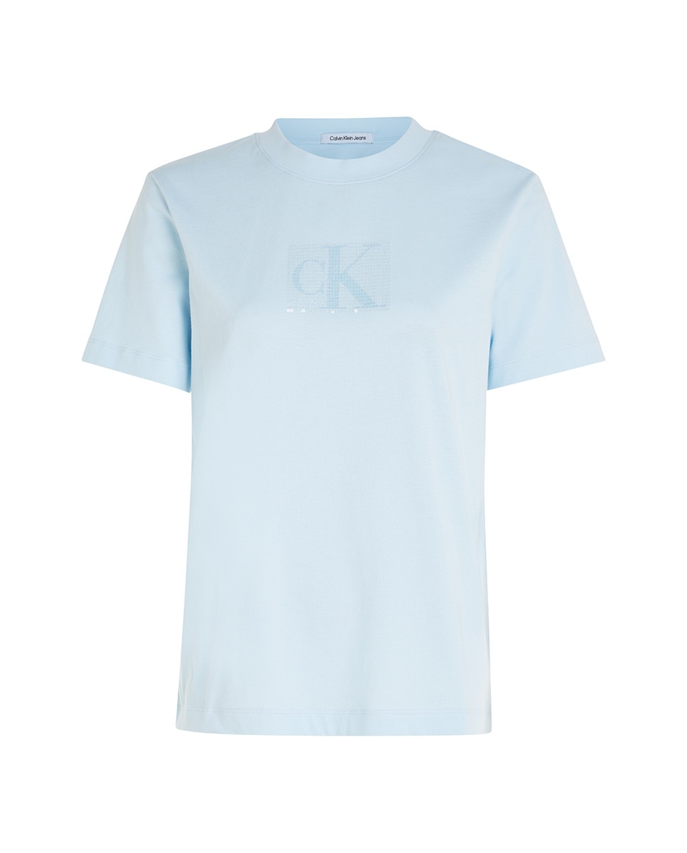 T-shirt Slim Fit com Manga Curta Azul-claro-4