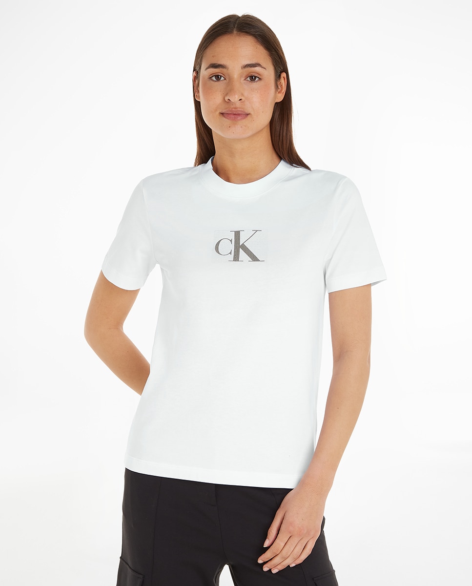 T-shirt Slim Fit com Manga Curta Branco-1