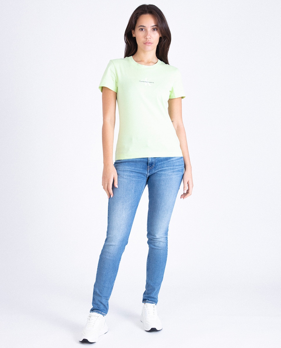 T-shirt Slim com Monograma Verde-claro-3
