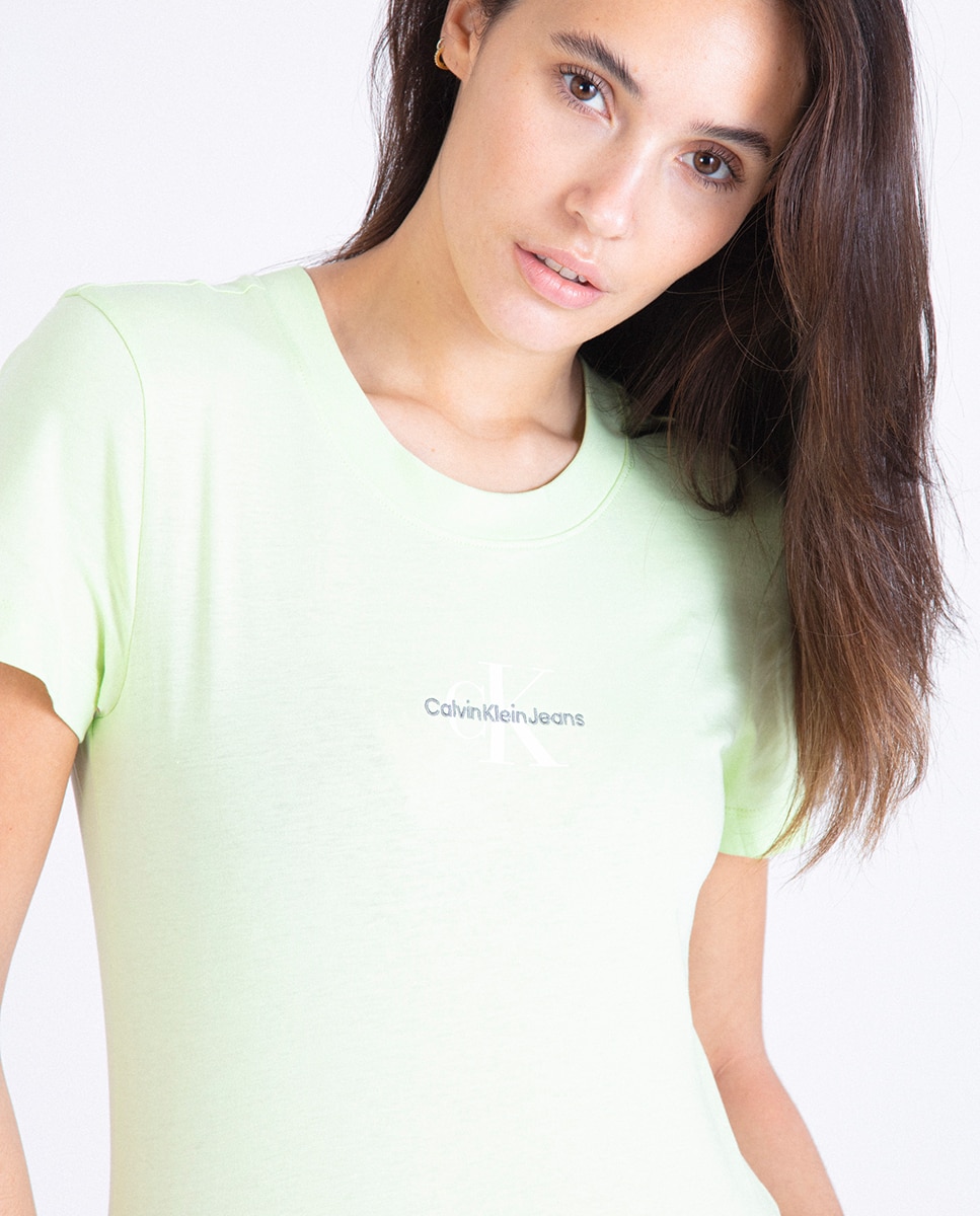 T-shirt Slim com Monograma Verde-claro-4
