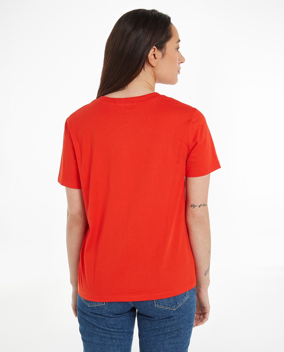 T-shirt de Manga Curta e Decote em Bico Vermelho-2