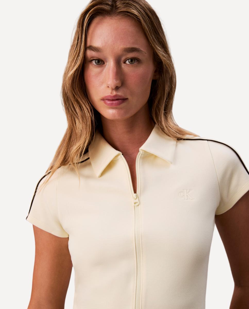 T-shirt com Fecho de Correr Creme-2