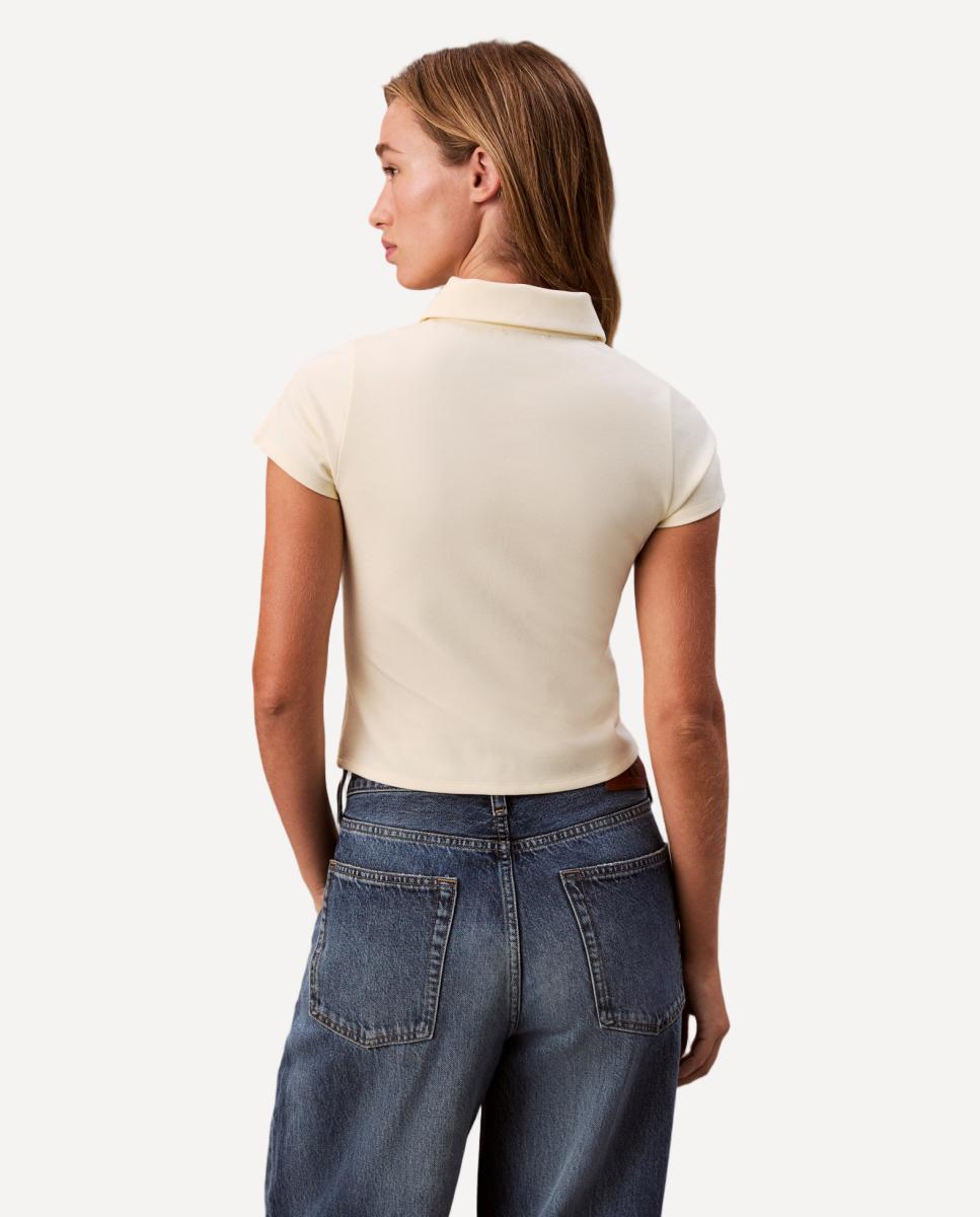 T-shirt com Fecho de Correr Creme-4