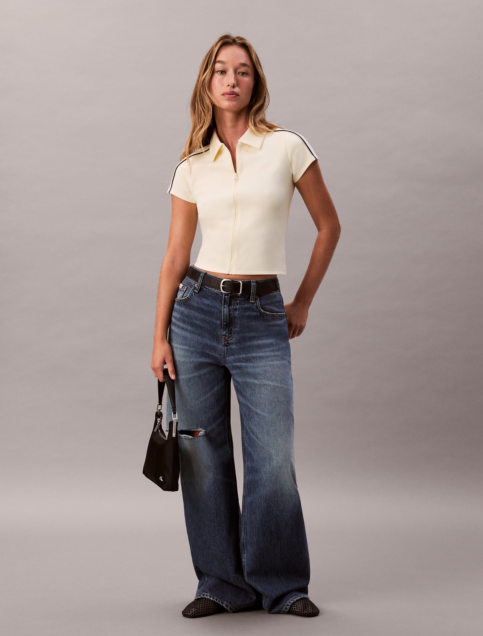 T-shirt com Fecho de Correr Creme-6