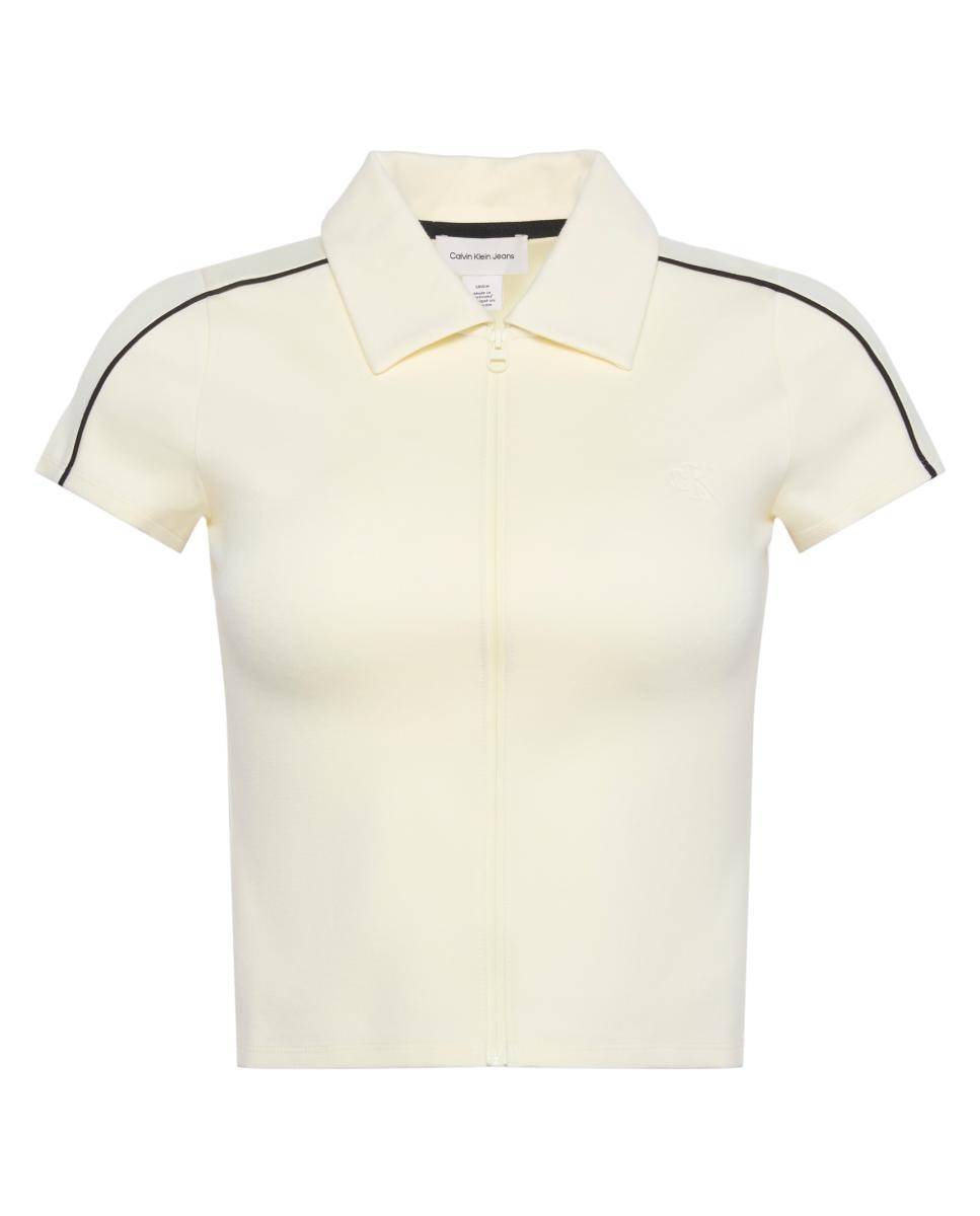 T-shirt com Fecho de Correr Creme-5