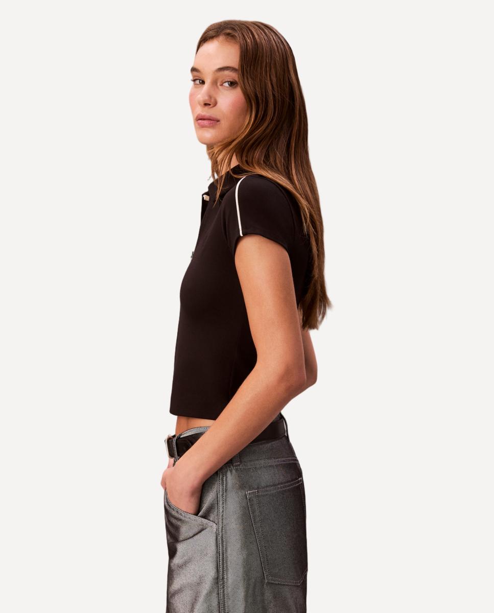 T-shirt com Fecho de Correr Preto-5
