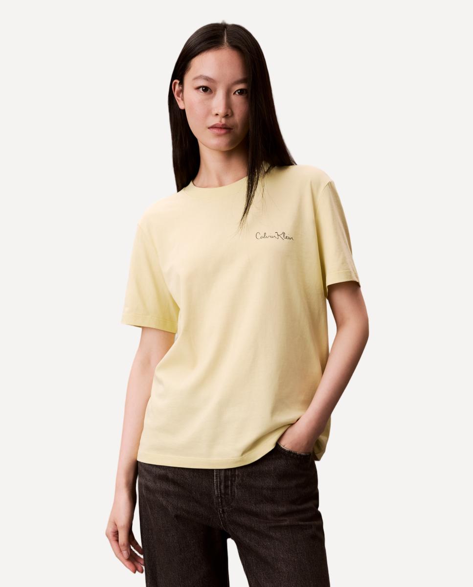 T-shirt com Logótipo Cursivo Amarelo-1