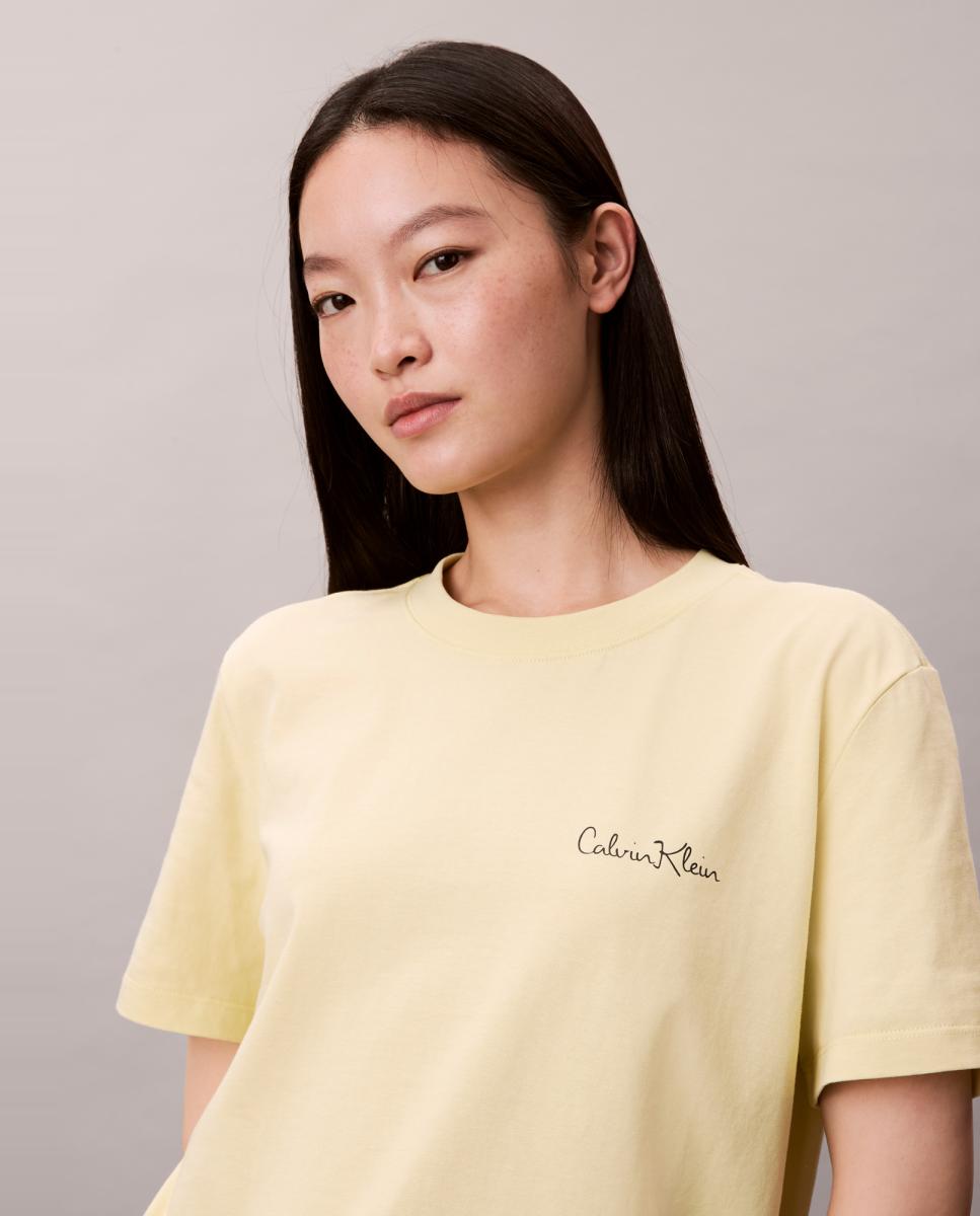 T-shirt com Logótipo Cursivo Amarelo-2