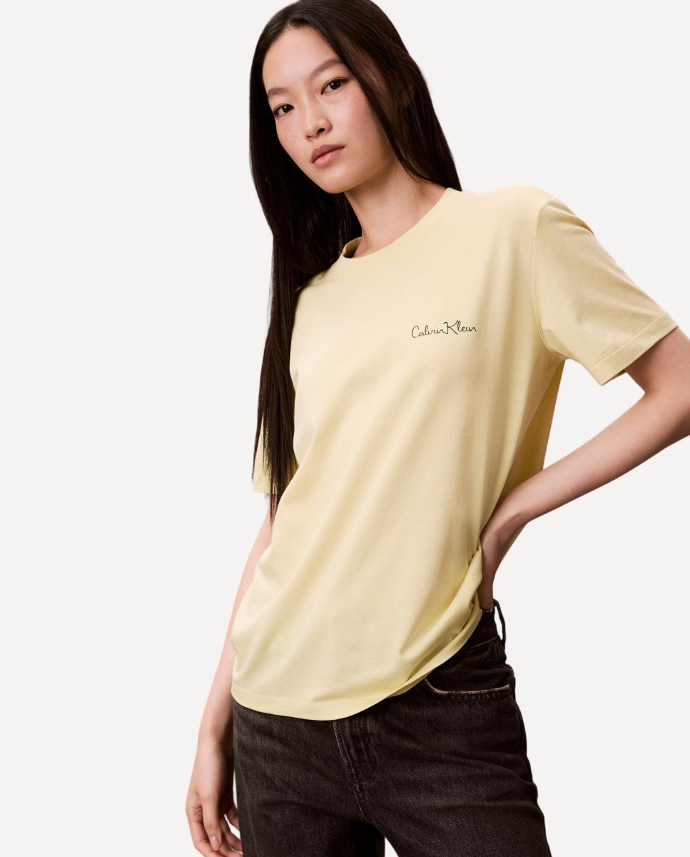 T-shirt com Logótipo Cursivo Amarelo-3
