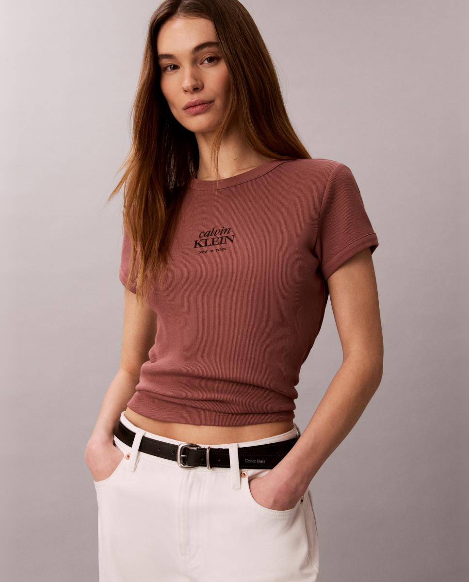 Calvin Klein Jeans - Camiseta Mujer canalé logo.