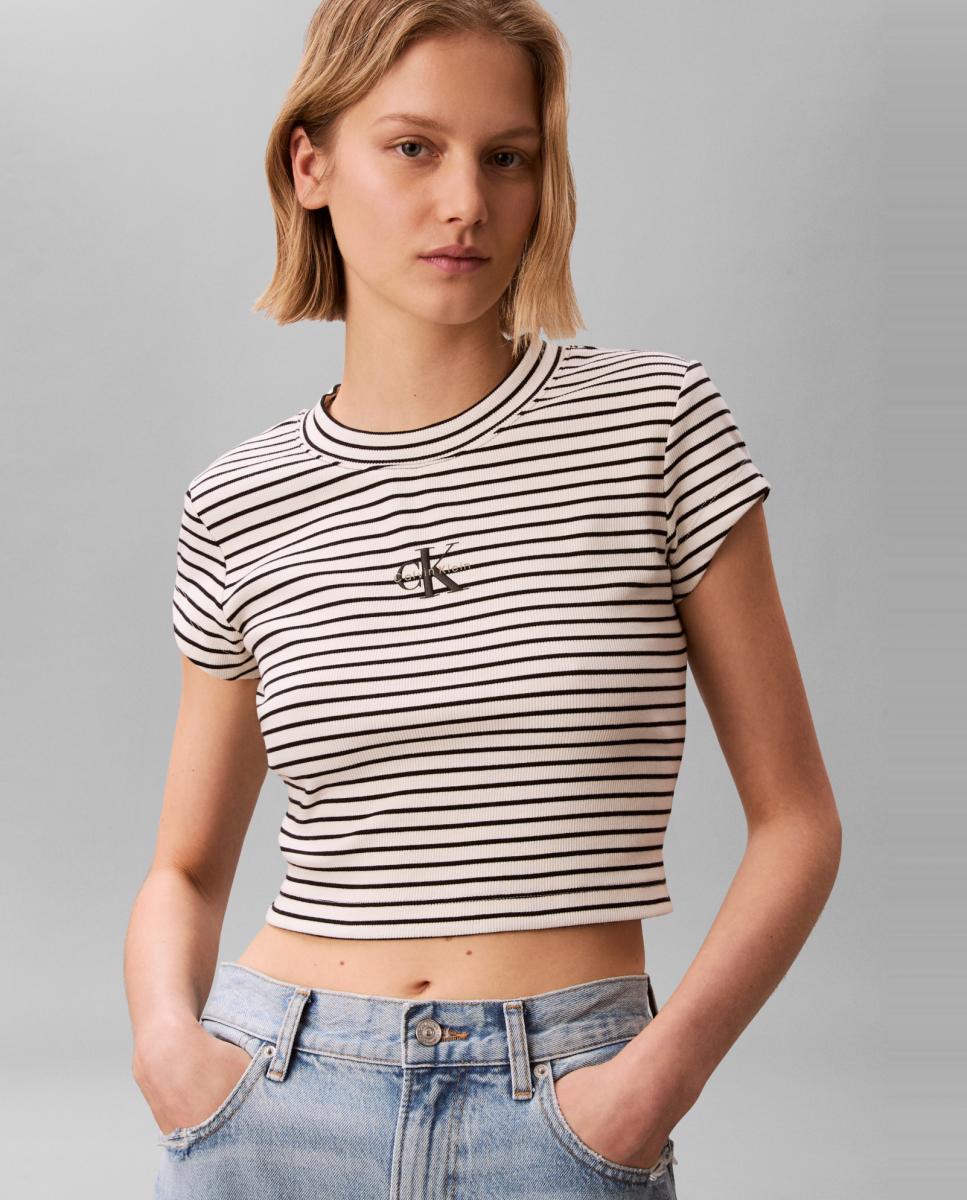 T-shirt às Riscas Branco-3