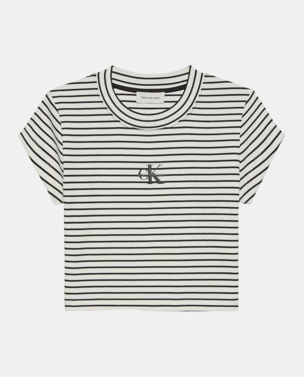 T-shirt às Riscas Branco-4