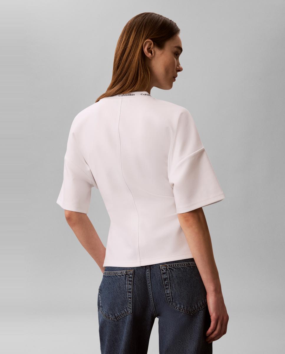 T-shirt com Franzido e Logótipo Branco-2