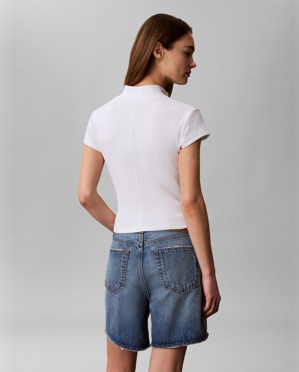 T-shirt com Meio Fecho de Correr Branco-2
