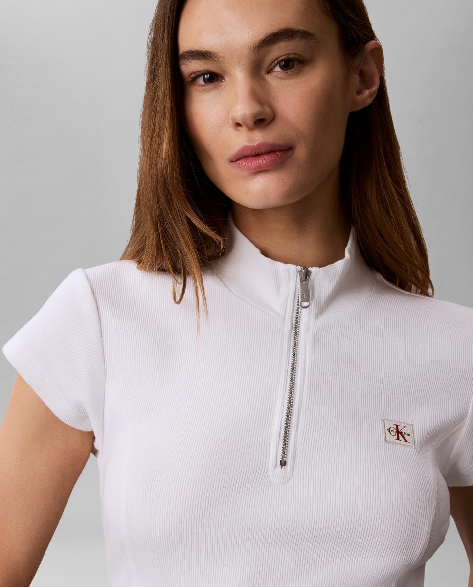 T-shirt com Meio Fecho de Correr Branco-3