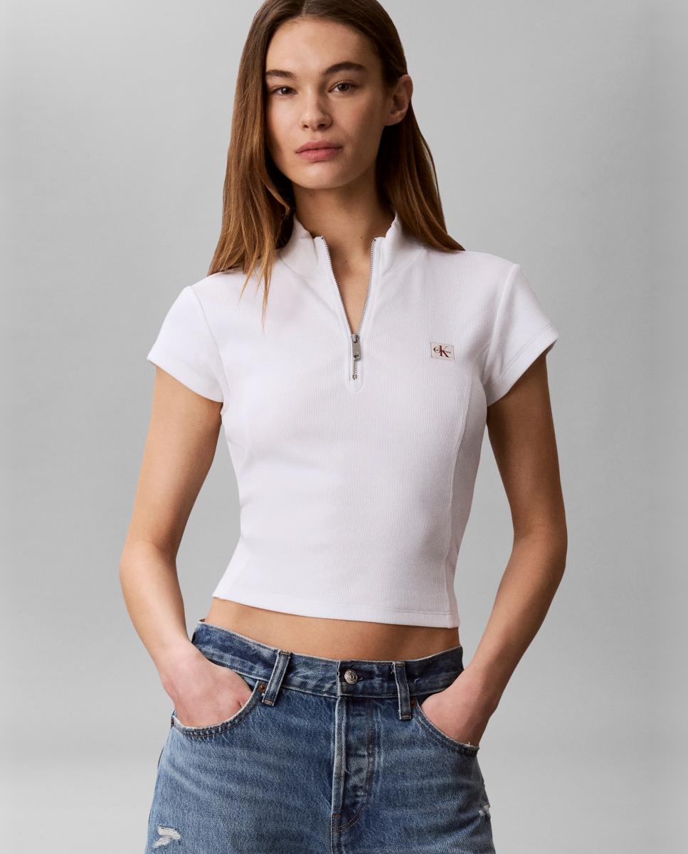 T-shirt com Meio Fecho de Correr Branco-4