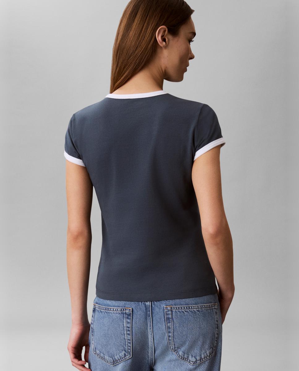T-shirt Slim Fit com Contraste Azul-marinho-2