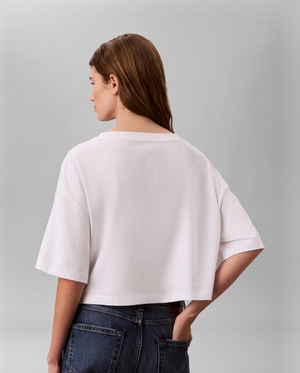 Camiseta de mujer boxy cropped varsity - Calvin Klein Jeans - Blanco Blanco-2
