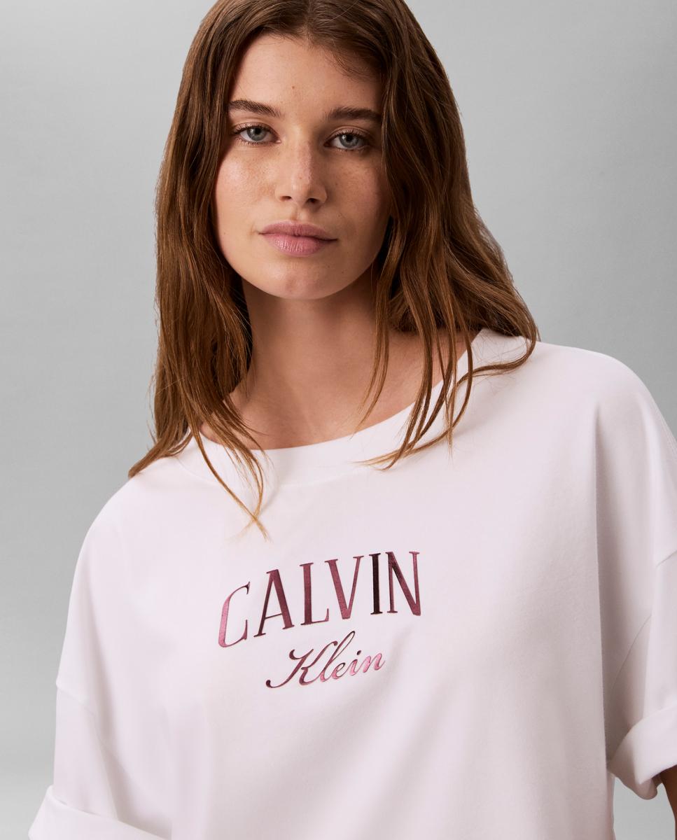 Camiseta de mujer boxy cropped varsity - Calvin Klein Jeans - Blanco Blanco-4