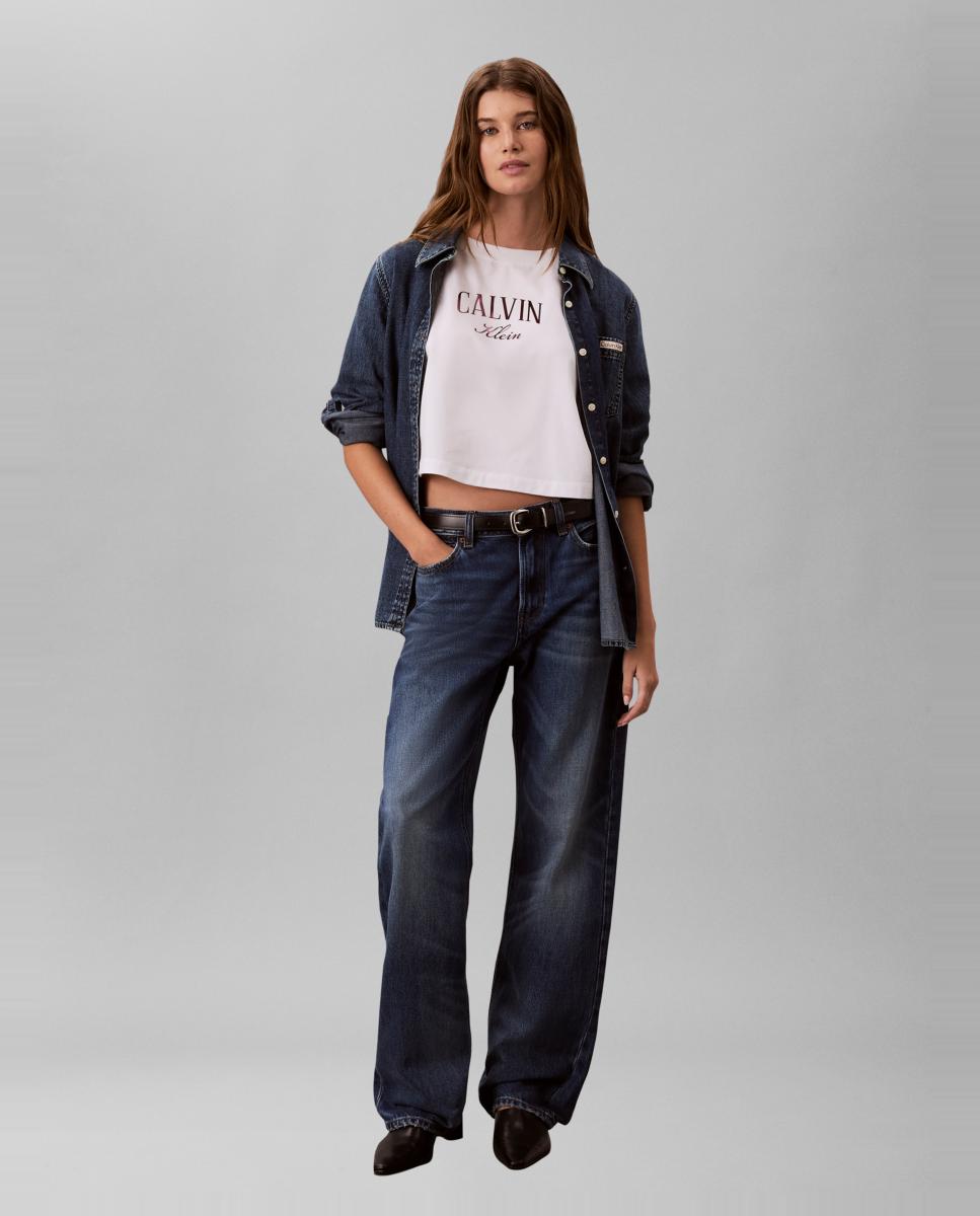 Camiseta de mujer boxy cropped varsity - Calvin Klein Jeans - Blanco Blanco-6