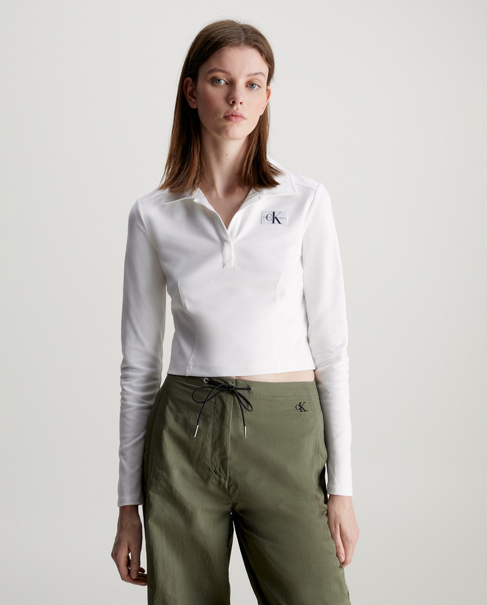 Camisola Slim de Manga Comprida em Malha Milano Branco-1