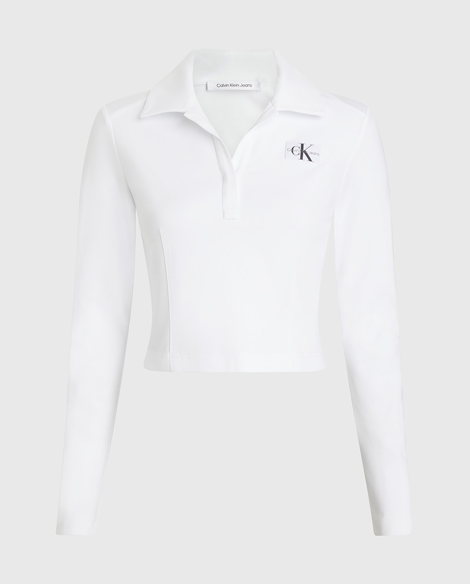 Camisola Slim de Manga Comprida em Malha Milano Branco-4
